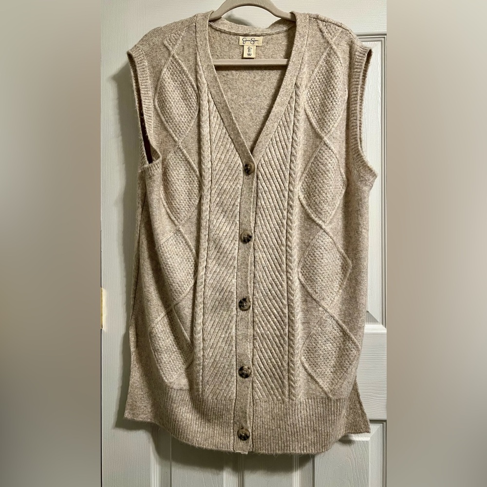Jessica Simpson Tan Cable Knit Cardigan Vest